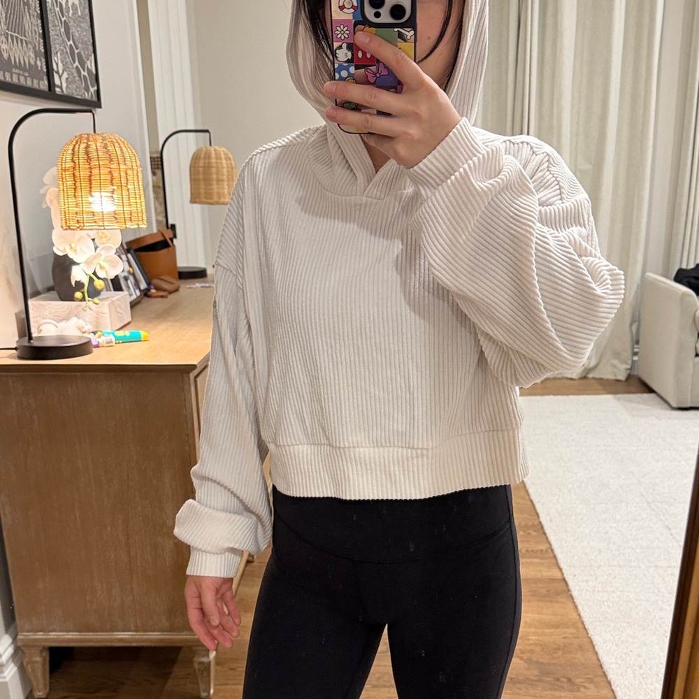 ALO Cream Ribbed Hoodie